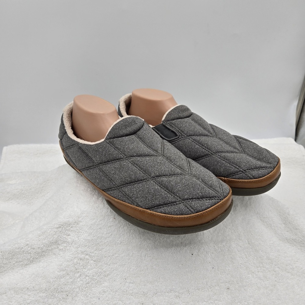 OluKai Puku'i Mens Size 13 Fleece Slippers, Comfortable Activewear Slip On Gray